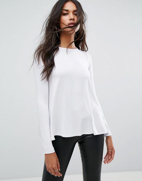 Boohoo - Top Basic Bianco A Maniche Lunghe - Bianco