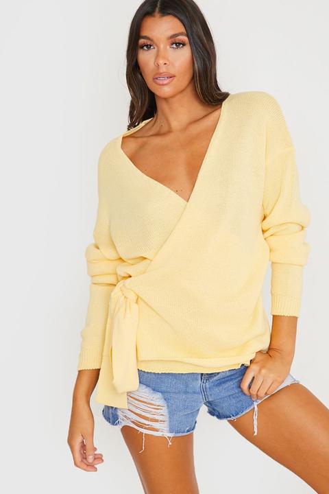 Yellow Cardigans - Lorna Luxe Lemon 'but First' Fine Knit Wrap Cardigan