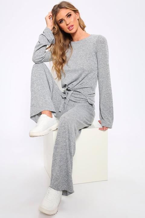 Grey Tie Front Loungewear Set