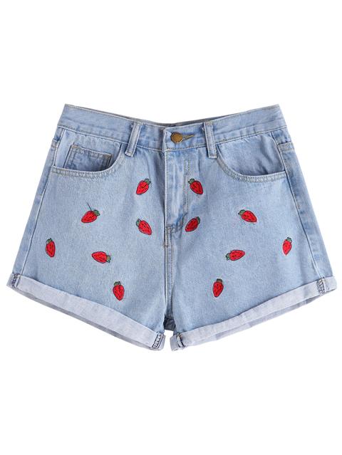 Short Bordada Denim Fresa-azul