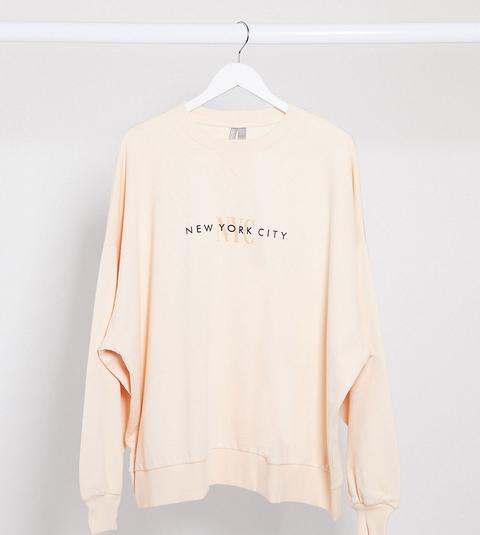 Asos Design Curve Exclusive Sweatshirt With Nyc Embroidery-pink