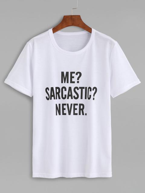 Camiseta Con Estampado Letras - Blanco