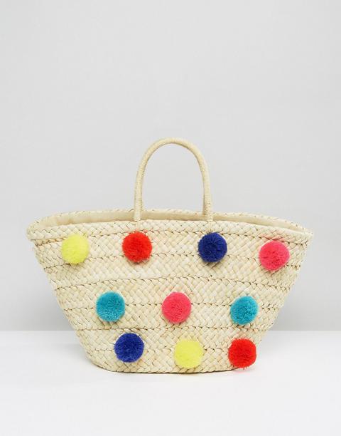 Bolso Playero De Paja Con Pompones Extragrandes De Glamorous