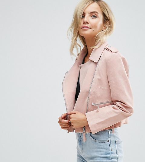 Asos Petite - Giacca Stile Motociclista In Pelle Scamosciata - Rosa