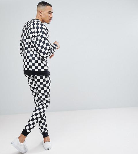 Asos Tall - Trainingsanzug Mit Schachbrettmuster - Schwarz
