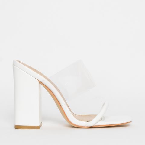 Carissa White Patent Clear Block Mules