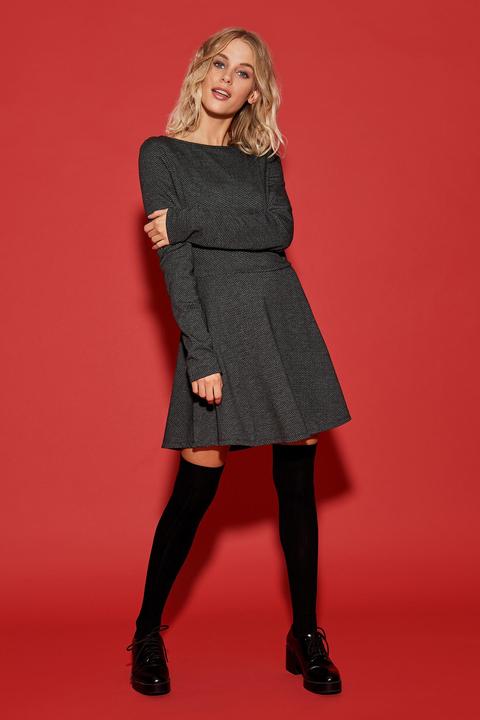 Abito Manica Lunga Scollato Jacquard