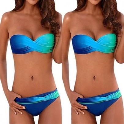 Traje De Baño Cinta Para El Pelo Patrón De Dacrón La Moda Sin Cuello Azul