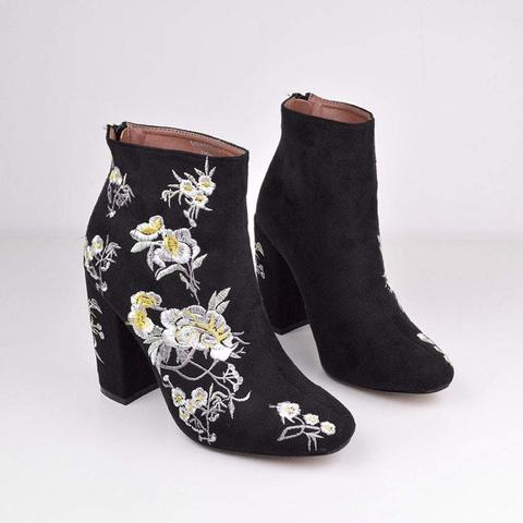 Tisha - Floral Embroidered Ankle Boots