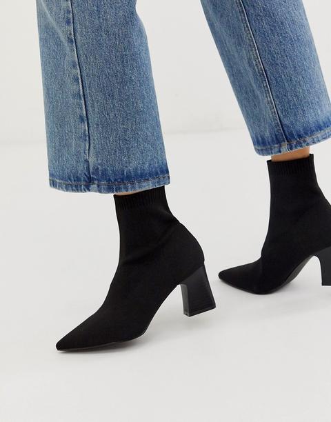 Raid Eva Black Knitted Sock Boot With Stacked Heel