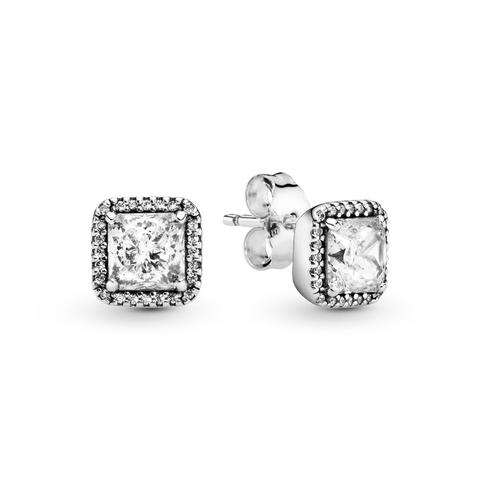 Pandora Square Sparkle Halo Stud Earrings - Sterling Silver / Clear