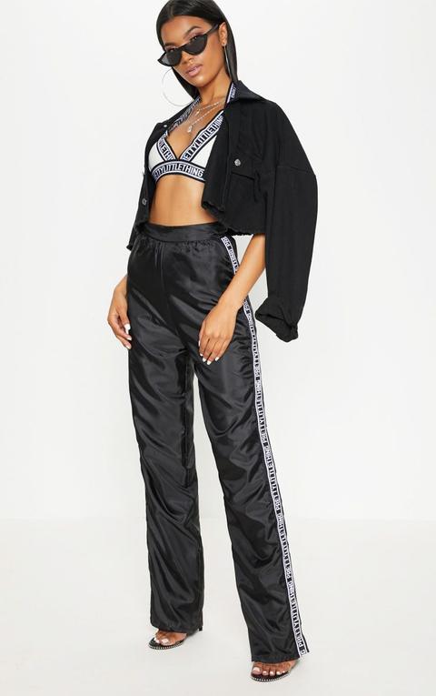 Prettylittlething Black Side Tape Shell Trouser