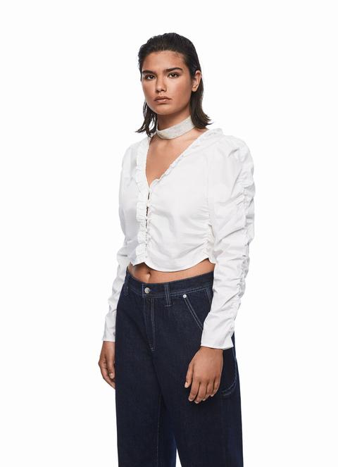 Dua Lipa X Pepe Jeans - Cropped V-neck White Shirt