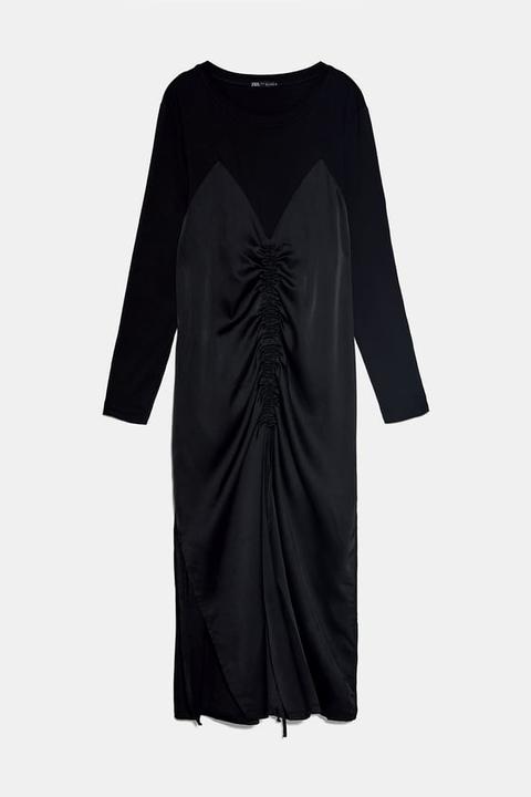 Contrast Satin Shawl Collar Dress