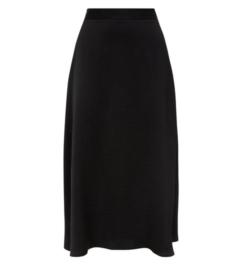 Black Satin Midi Skirt New Look