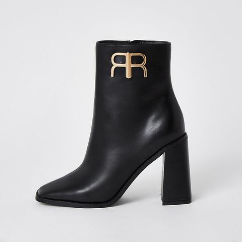 Black 'rr' Branded Ankle Boots