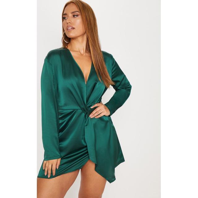 green satin long sleeve dress