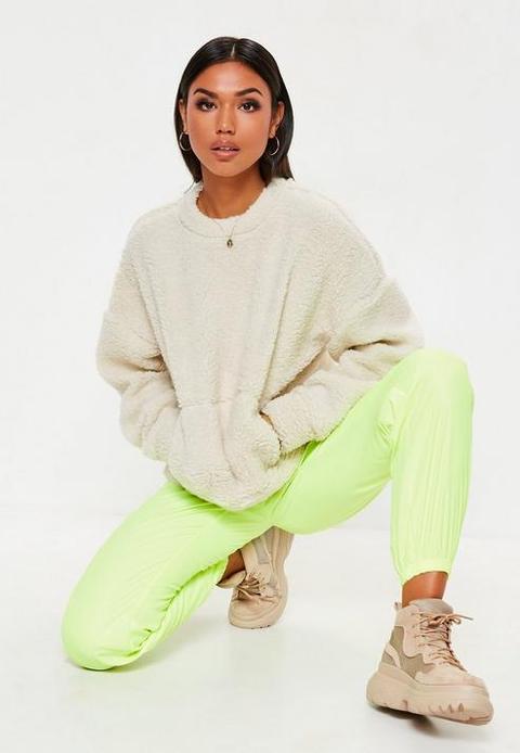 Cream Teddy Pocket Front Cropped Sweatshirt, Cream