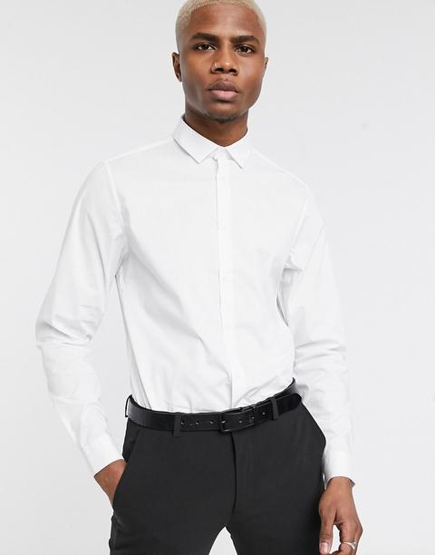 Camisa De Corte Slim Con Acabado Elástico En Blanco De Asos Design