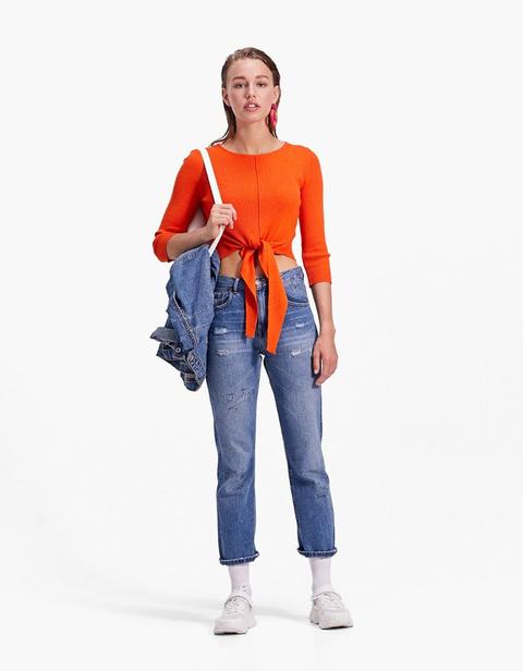 Maglia A Costine Nodo Arancione