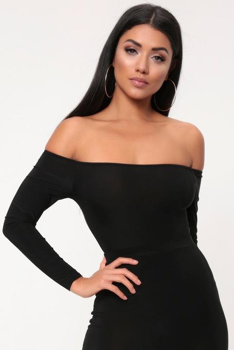 Black Long Sleeve Bardot Bodysuit