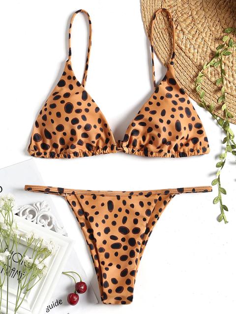 Bikini Perizoma Imbottito A Pois White Brown Mauve