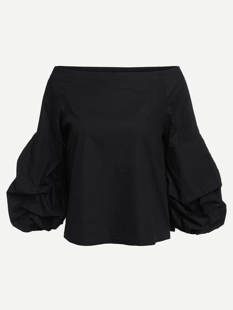Blusa De Mangas Farol Con Cuello Barco