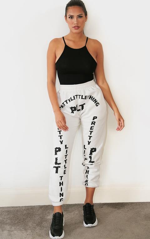 Prettylittlething Shape Cream Slogan Print Joggers