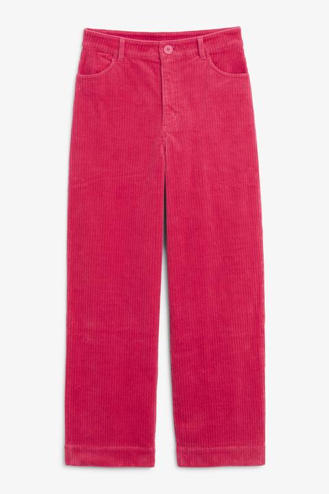 Wide Leg Corduroy Trousers - Pink from 