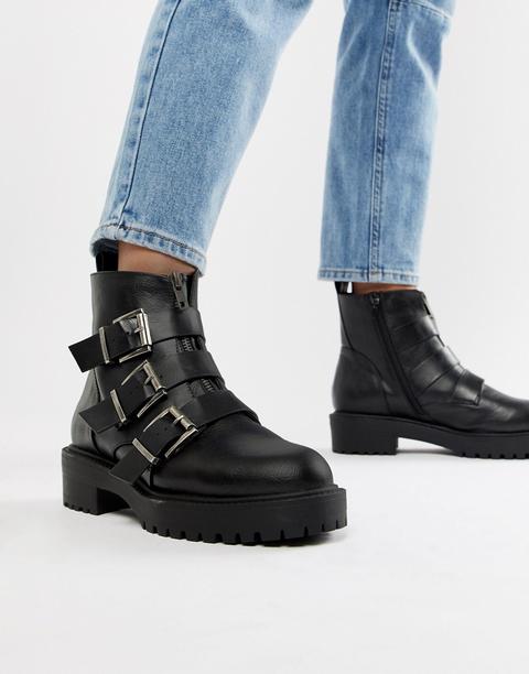 Asos Design - Arco - Klobige Ankle-boots Mit Mehreren Schnallen - Schwarz