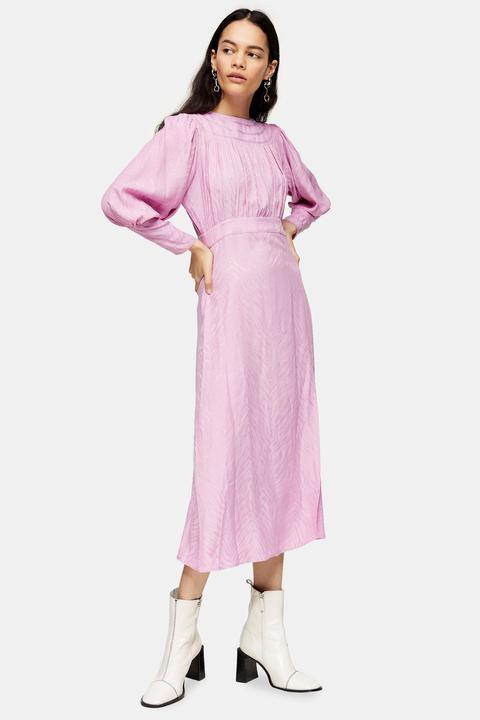 Womens Pink Jacquard Midi Dress - Pink, Pink