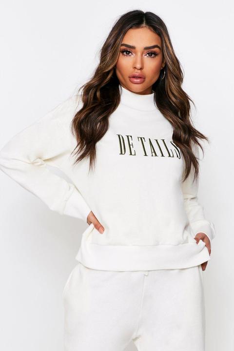 Details Embroidered High Neck Sweatshirt