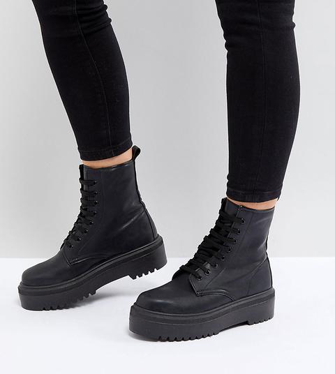 Botas Con Cordones De Corte Ancho Attitude De Asos Design-negro