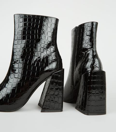Slip sko karakterisere Do Black Faux Croc Flared Block Heel Boots New Look Vegan from NEW LOOK on 21  Buttons