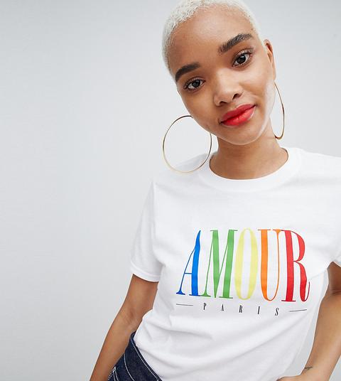 Esclusiva Boohoo - T-shirt Con Scritta "amour" Arcobaleno - Bianco