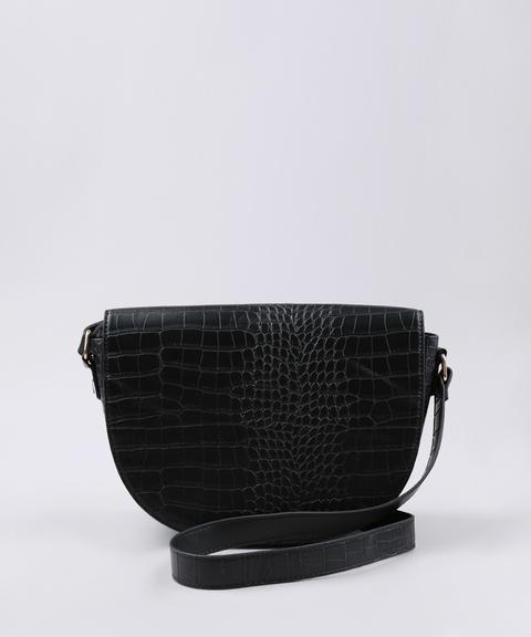 Bolsa Feminina Transversal Média Croco Preta