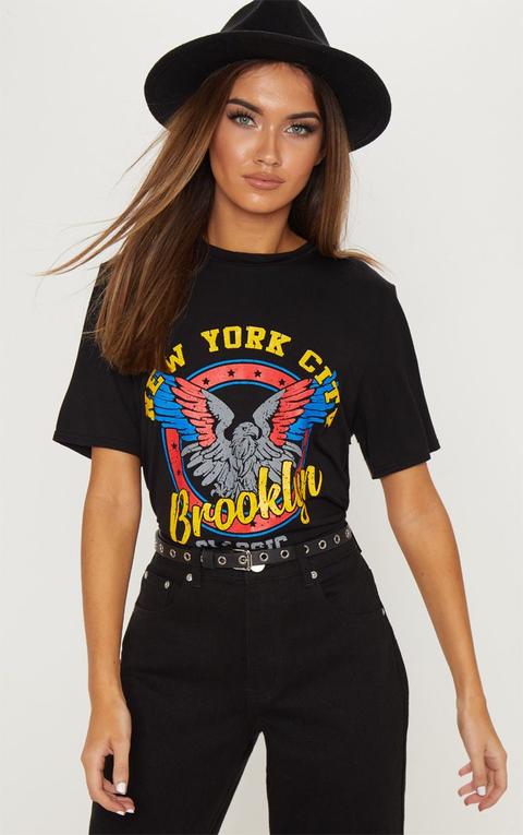 T-shirt Oversized Noir À Imprimé Brooklyn, Noir