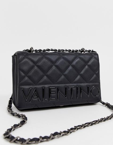 Bolso De Hombro Negro Con Diseño Guateado Y Solapa De Valentino By Mario Valentino