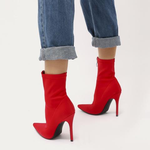 Andorra Zip Pointy Sock Boots In Red Stretch