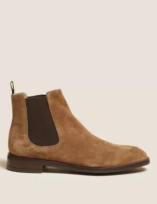 M&s Mens Suede Pull-on Chelsea Boots - 9.5 - Sand, Sand,dark Brown