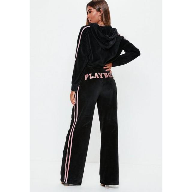 Playboy X Missguided Black Velour Wide Leg Joggers, Black from Missguided  on 21 Buttons