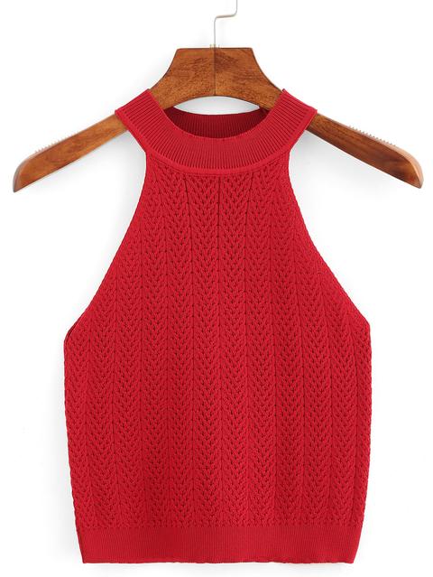 Jersey Escote Halter Tejido -rojo