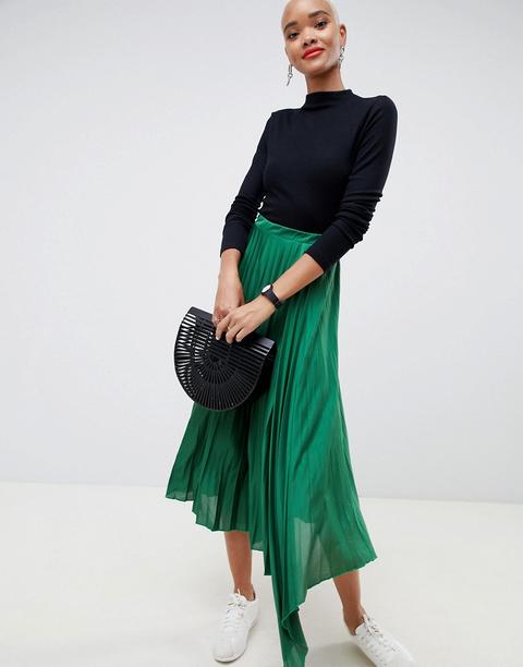 Asos Design - City - Gonna Lunga A Pieghe - Verde