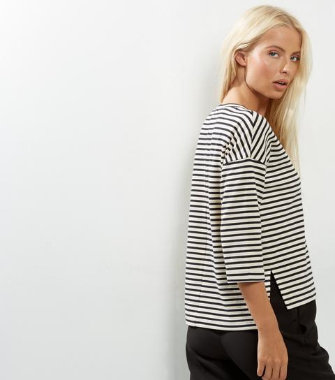 Black Stripe Print 3/4 Sleeve Top