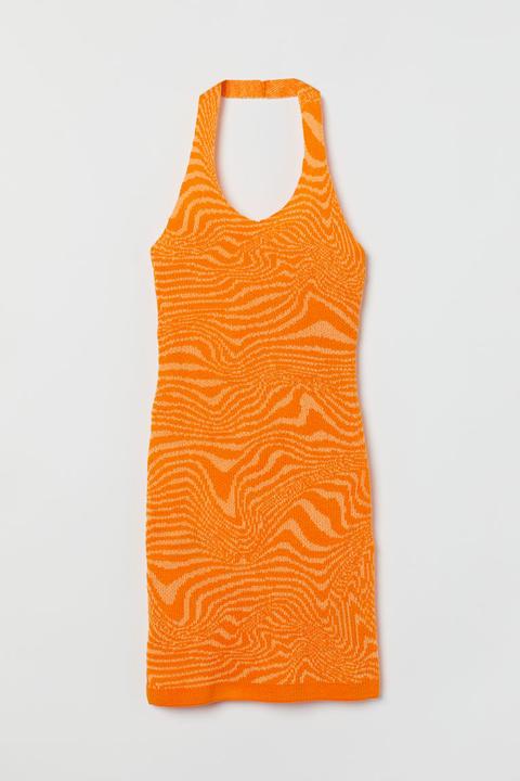 Vestido Con Escote Halter - Naranja