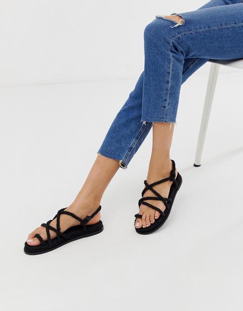 Asos Design Foxx Premium Chunky Rope Sandals-black