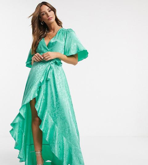 Vestido Midi Cruzado Con Volante En Verde De Flounce London