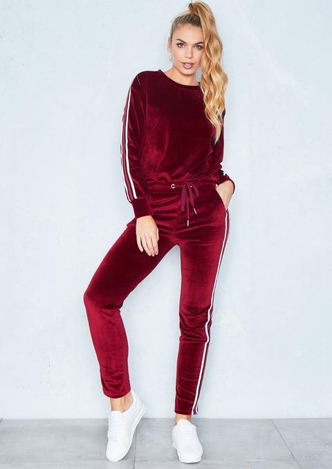 Keisha Wine Velour Striped Velvet Loungewear Set