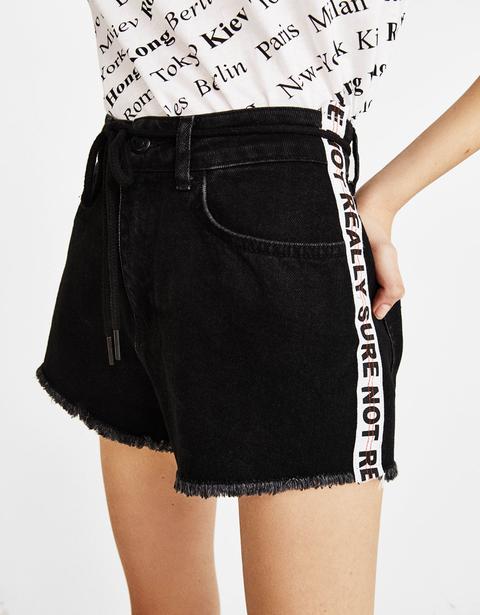 Shorts Denim Con Striscia Laterale