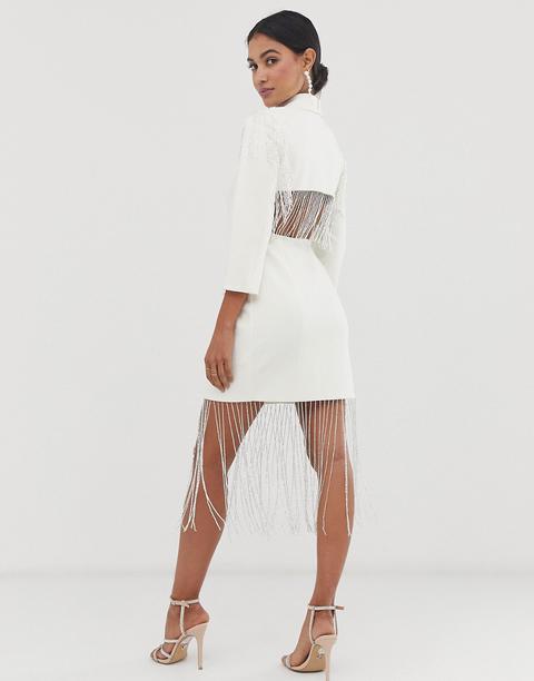 white fringe dress asos